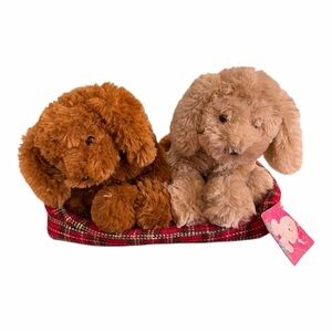 Gund Lord & Taylor LABRADOODLE Two Puppy Dogs Plush Plaid Collar  NWT RARE